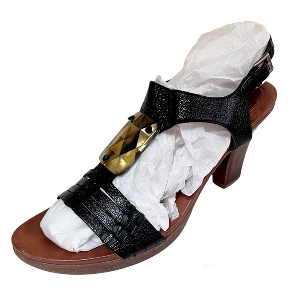 Naya Arnelli Black Leather T-Strap Heel Sandal Size 10 - Picture 3 of 15